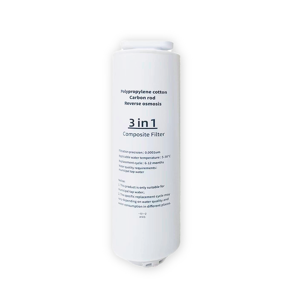 Home Roast 3-i-1 kompositfilter til Premium Vandrenser med PP-bomuld, aktivt kul og RO-membran for effektiv vandfiltrering.