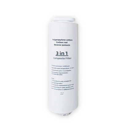 Home Roast 3-i-1 kompositfilter til Premium Vandrenser med PP-bomuld, aktivt kul og RO-membran for effektiv vandfiltrering.